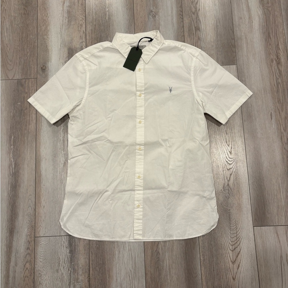 All Saints Rivera Short Sleeve White Button-Up Shirt Size XL
